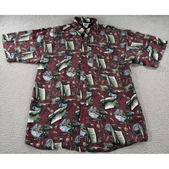 Bensimon Other - Vintage Bensi Hawaiian Shirt Mens XL Red Silk Button Up Camp Short‎ Sleeve AOP